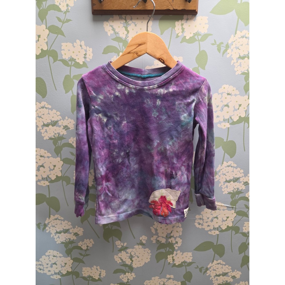 Wild Coconut Wear Kids Purple Tie Dye Long Sleeve Floral Applique Shirt Size 4